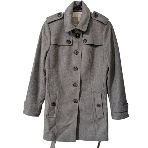 Banana Republic Grey Melange Wool Blend Petite Trench Coat w/Belt Women's S - Picture 2 of 10